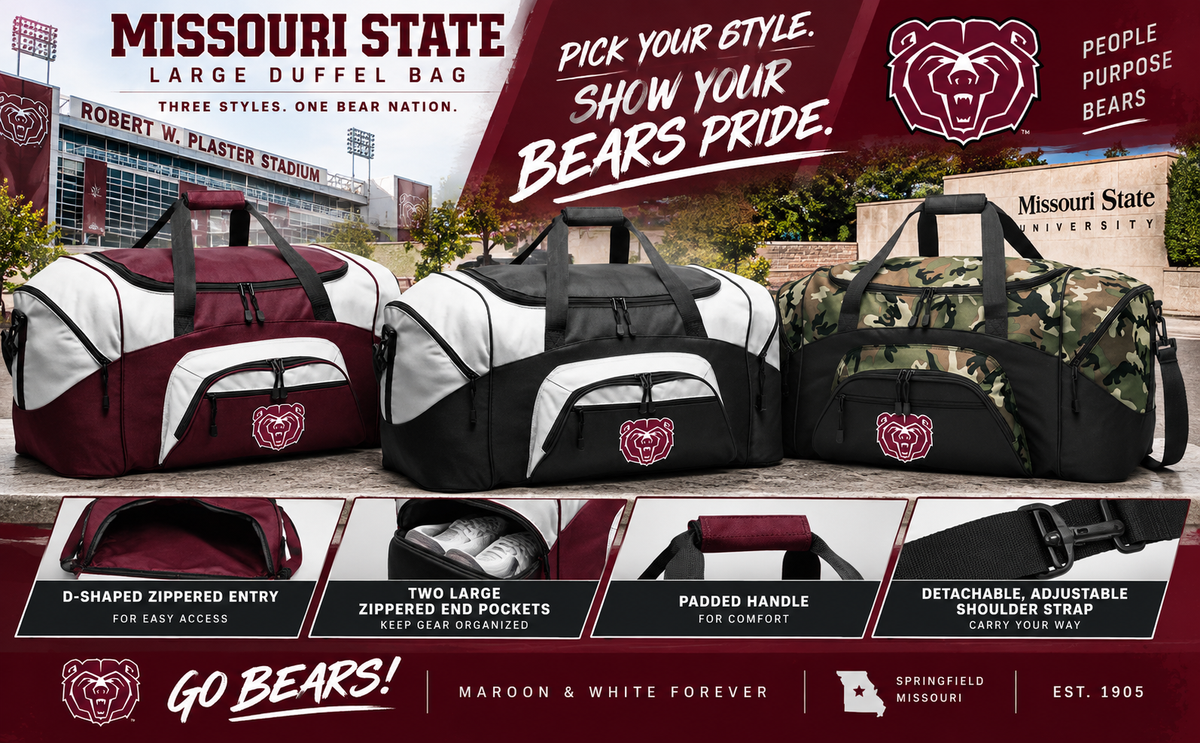 Missouri State Bears Duffel Bag - Large Size Maroon