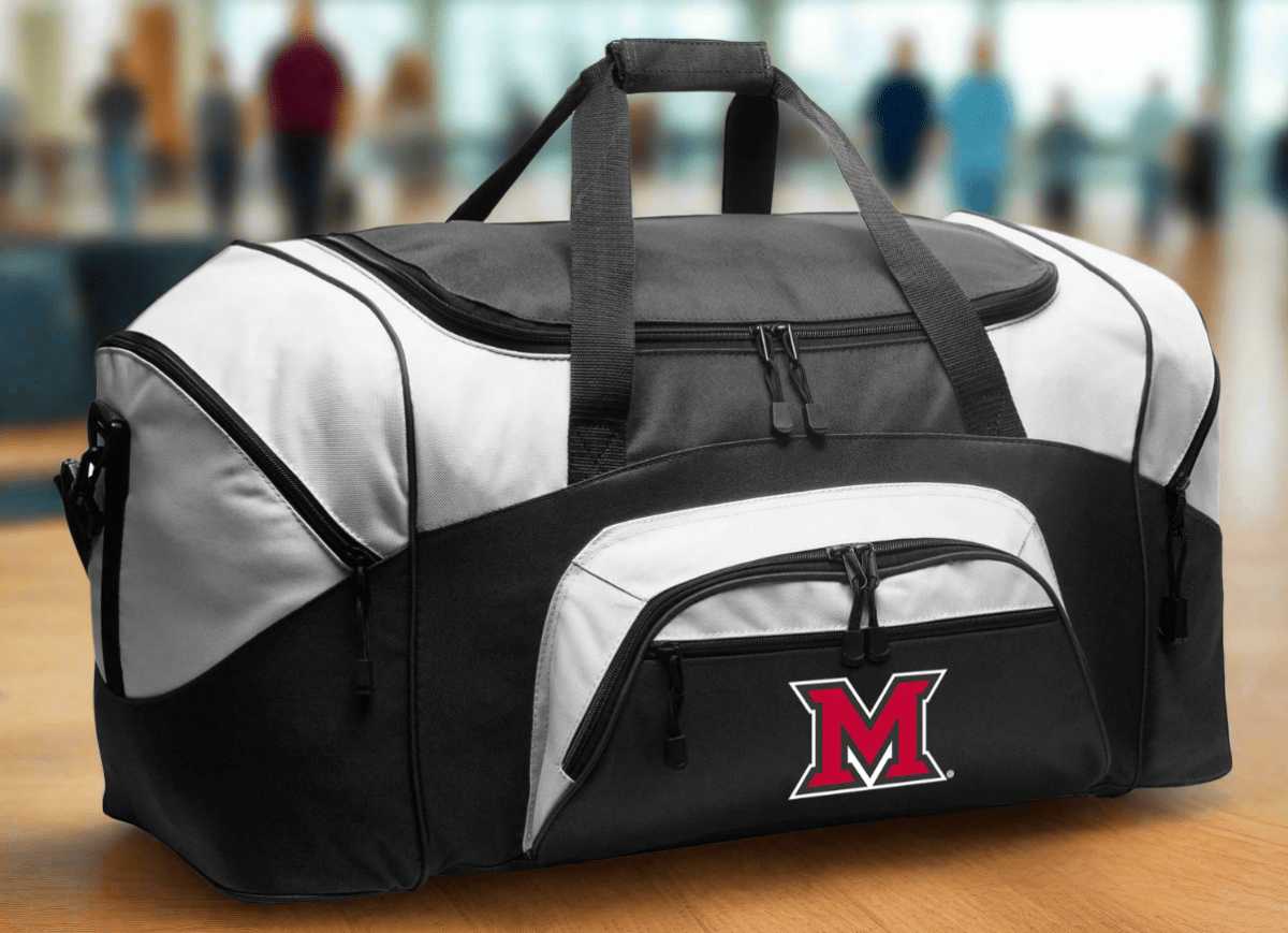 Large Miami RedHawks Duffel Bag – Gym, Travel & Suitcase-Style Gear Bag Black