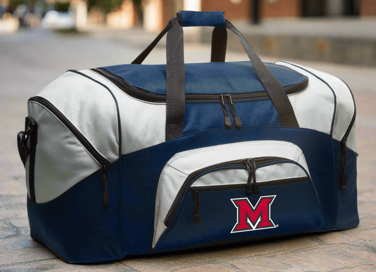 Large Miami RedHawks Duffel Bag – Gym, Travel & Suitcase-Style Gear Bag Navy