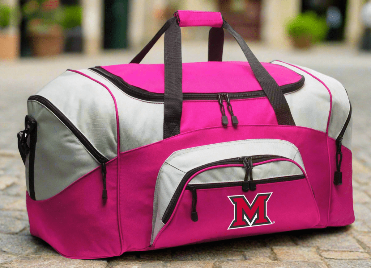 Large Miami RedHawks Duffel Bag – Gym, Travel & Suitcase-Style Gear Bag Pink