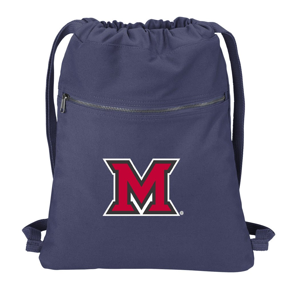 Miami University Canvas Drawstring Backpack Miami of Ohio Cotton Cinch Pack Bag Dye Washed Navy