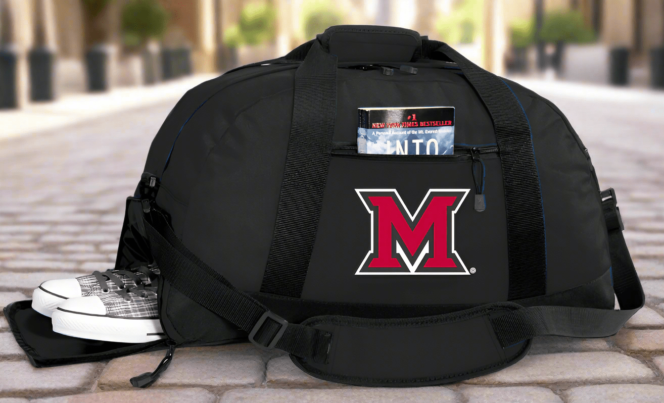 Miami of Ohio Duffel Bag – Official RedHawks Medium Gym & Travel Bag with Shoe Pocket – 600D Polyester Black