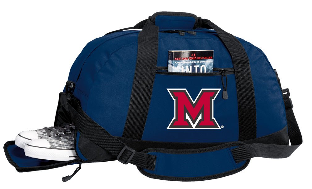 Miami of Ohio Duffel Bag – Official RedHawks Medium Gym & Travel Bag with Shoe Pocket – 600D Polyester Navy