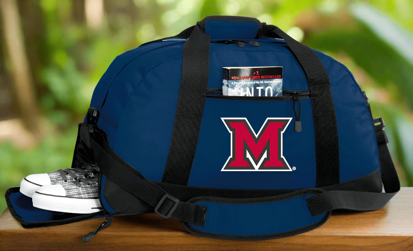Miami of Ohio Duffel Bag – Official RedHawks Medium Gym & Travel Bag with Shoe Pocket – 600D Polyester Navy