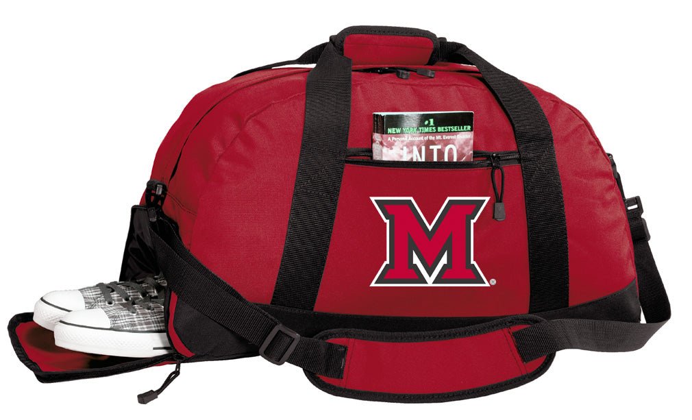 Miami of Ohio Duffel Bag – Official RedHawks Medium Gym & Travel Bag with Shoe Pocket – 600D Polyester Red
