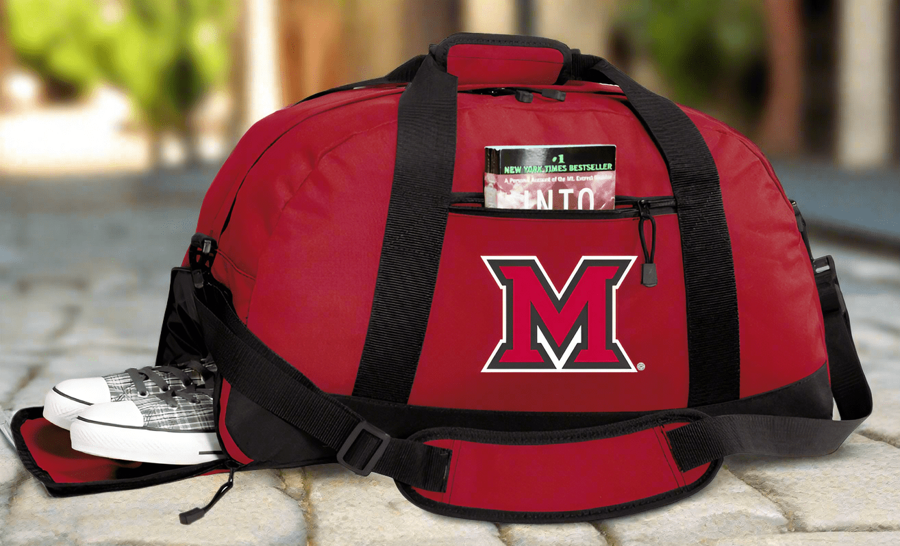 Miami of Ohio Duffel Bag – Official RedHawks Medium Gym & Travel Bag with Shoe Pocket – 600D Polyester Red