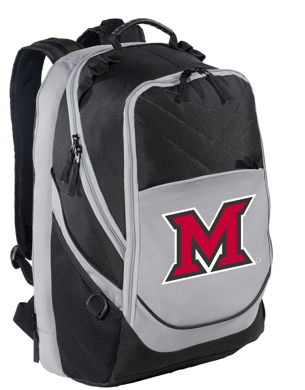 Miami RedHawks Laptop Backpack – Official Miami University (Ohio) Bookbag – 17" Laptop Sleeve, NCAA School Gear – 600D Polyester Black and Gray