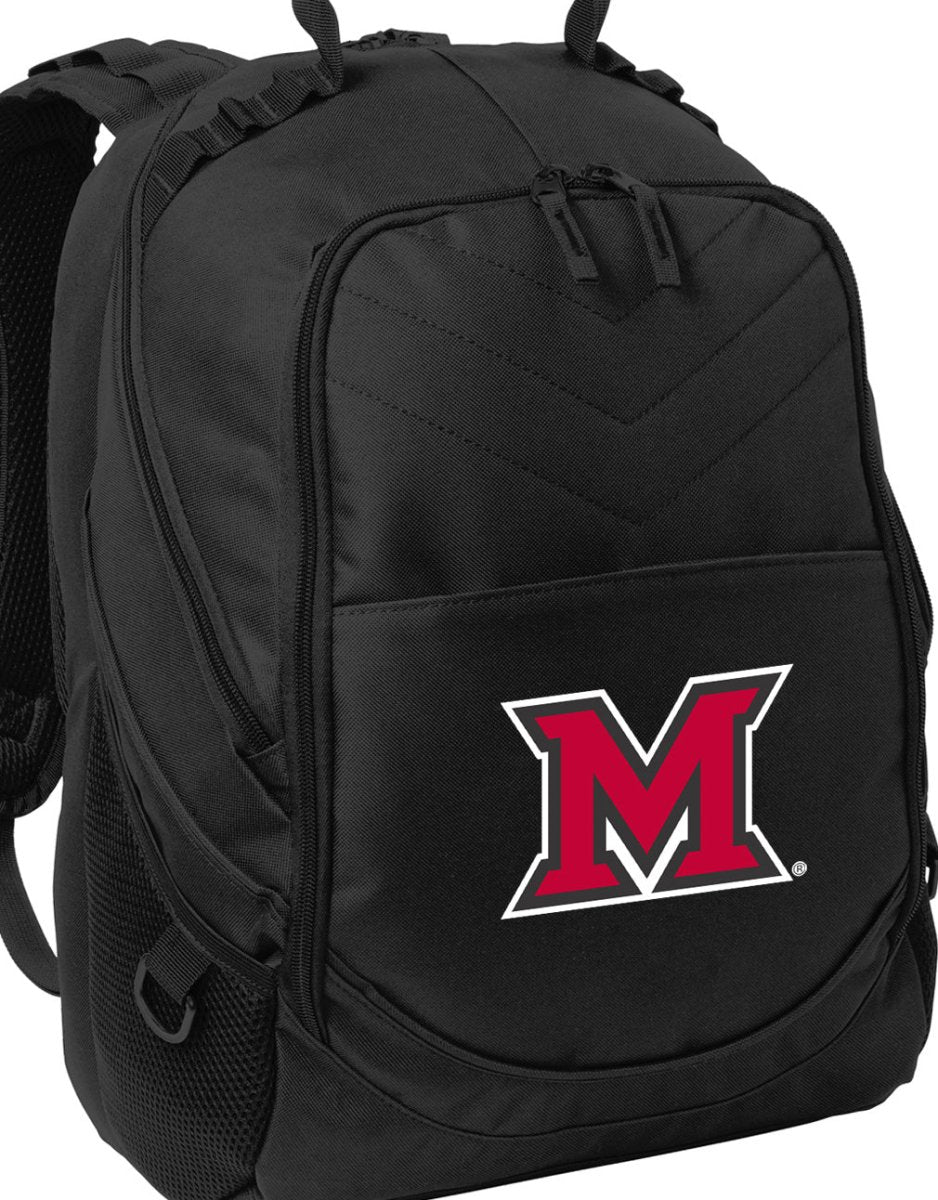Miami RedHawks Laptop Backpack – Official Miami University (Ohio) Bookbag – 17" Laptop Sleeve, NCAA School Gear – 600D Polyester Black