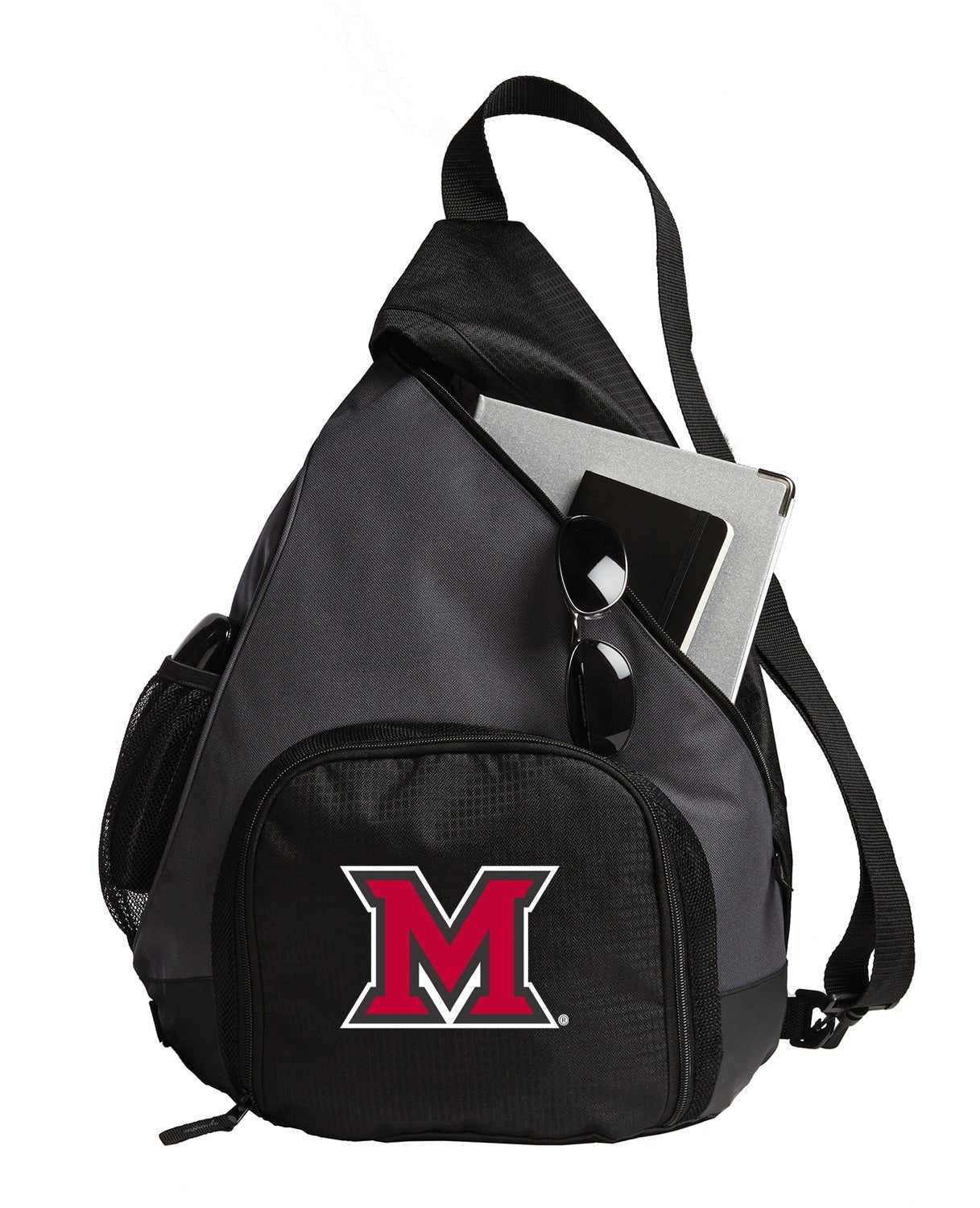 Miami University Sling Backpack Miami University RedHawks Bag with Soccer Ball or Volleyball Bag Sports Gear Compartment Practice Bag Black