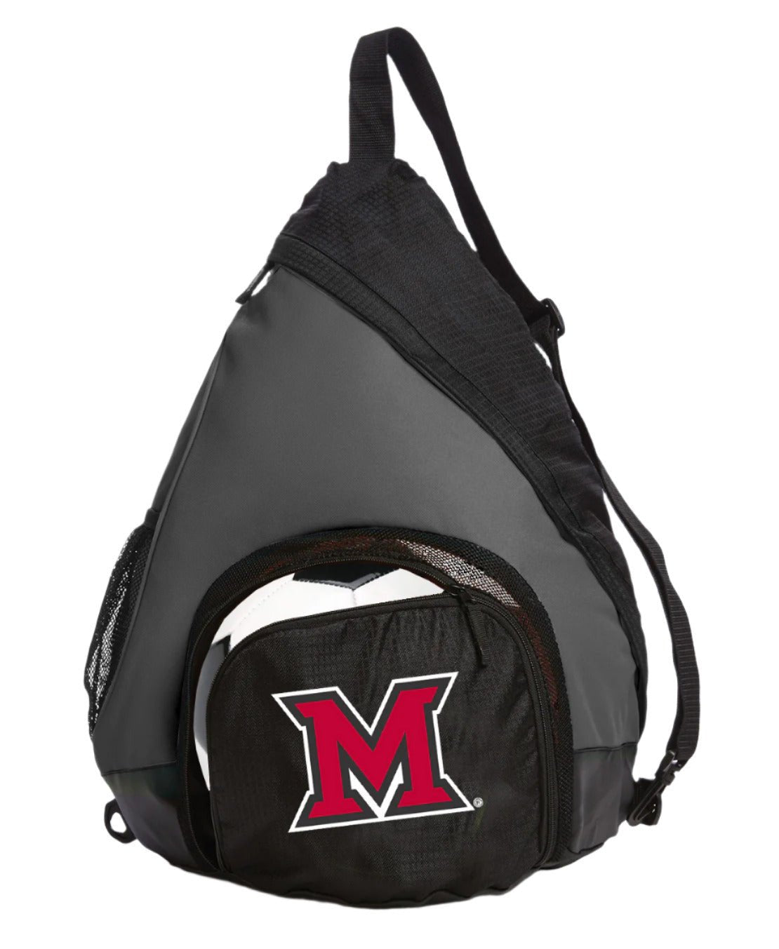 Miami University Sling Backpack Miami University RedHawks Bag with Soccer Ball or Volleyball Bag Sports Gear Compartment Practice Bag Black