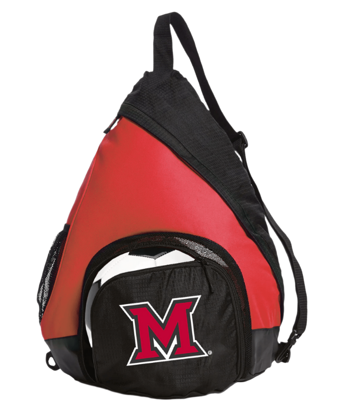 Miami University Sling Backpack Miami University RedHawks Bag with Soccer Ball or Volleyball Bag Sports Gear Compartment Practice Bag Red