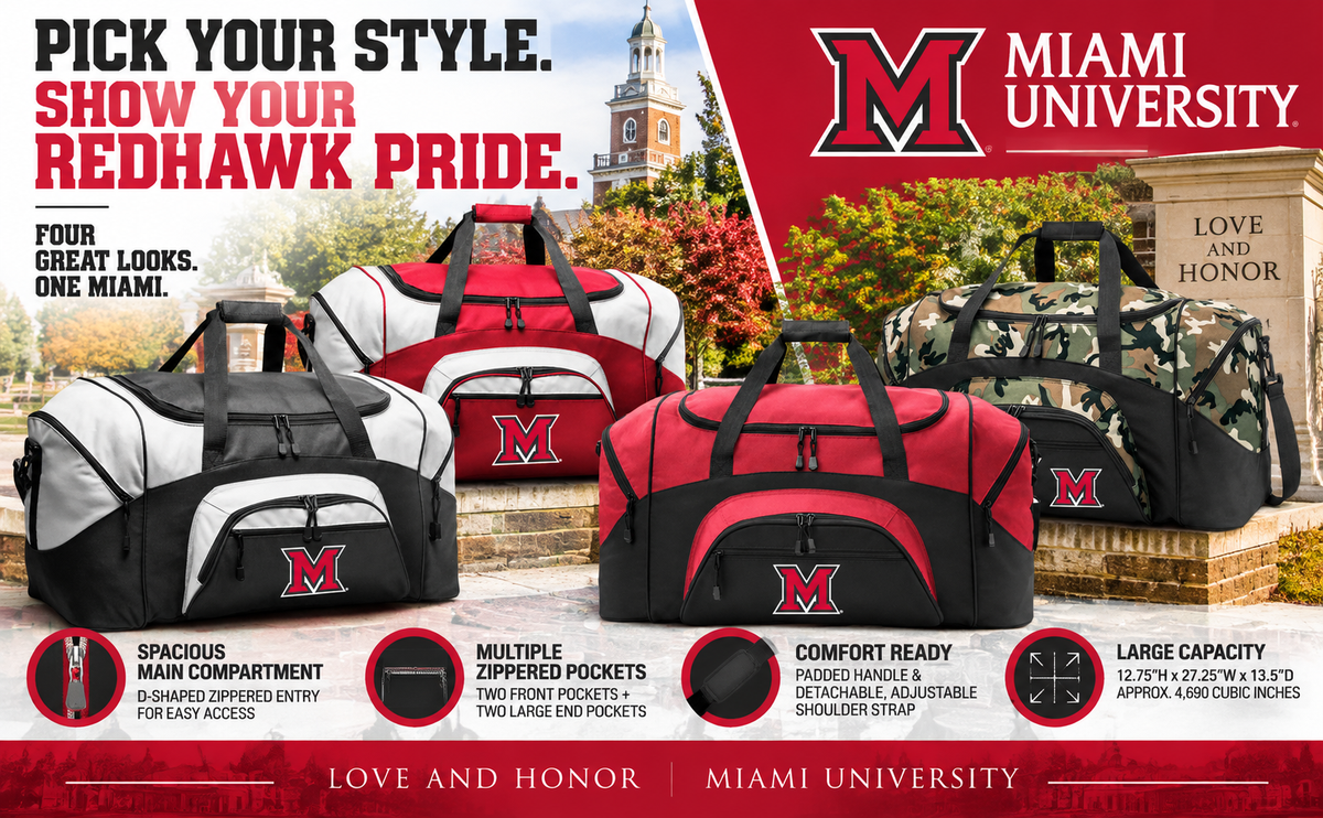Large Miami RedHawks Duffel Bag - Large Size Red