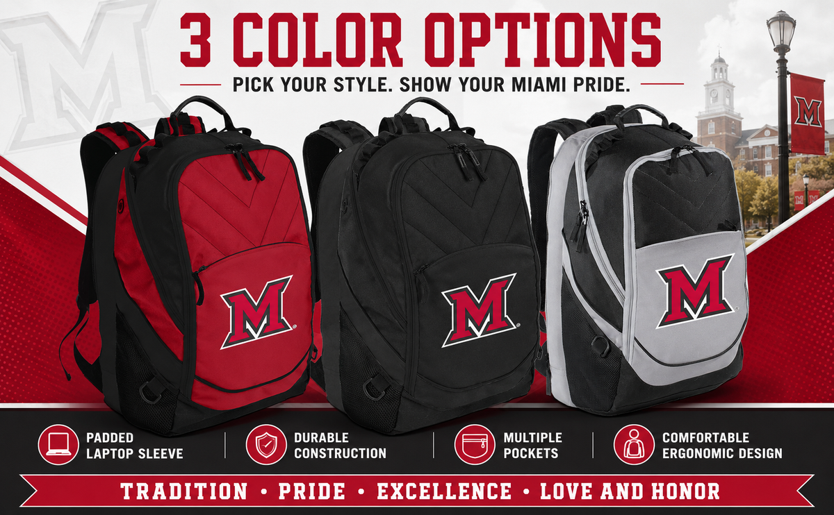 Miami RedHawks Laptop Backpack – Official Miami University (Ohio) Bookbag Black