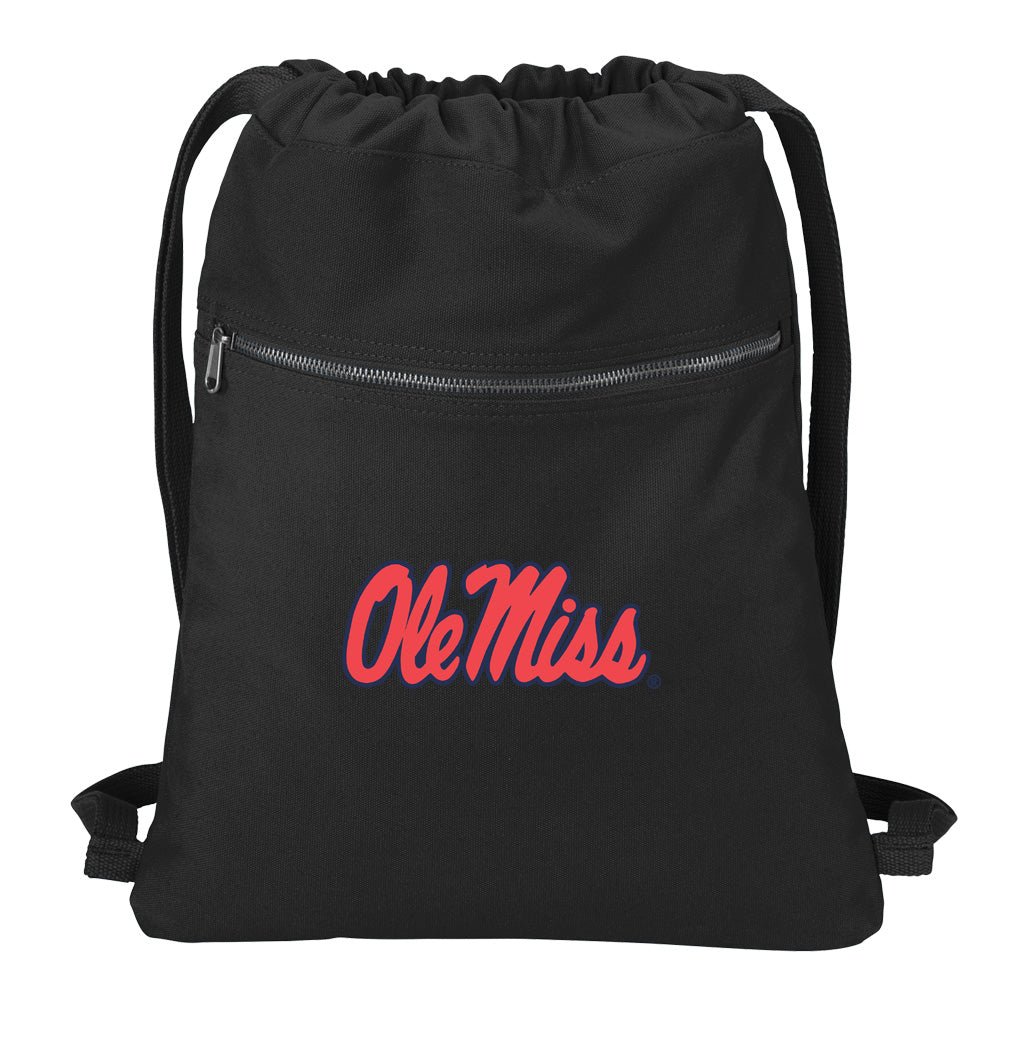 Ole Miss Canvas Drawstring Backpack University of Mississippi Cotton Cinch Pack Bag Black