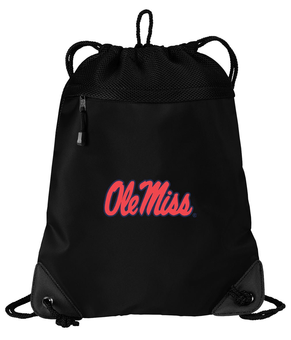 Ole Miss Drawstring Backpack University of Mississippi Cinch Pack - Mesh & Microfiber Black