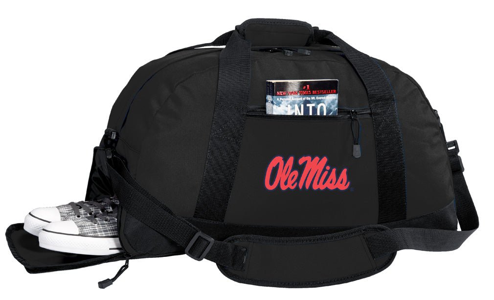 Ole Miss Duffel Bag – Official Rebels Medium Gym & Travel Bag with Shoe Pocket – 600D Polyester Black