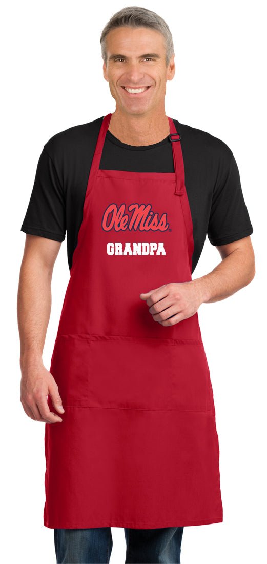 Ole Miss Large Apron University of Mississippi Apron - Adjustable with Pockets Grandpa on Red