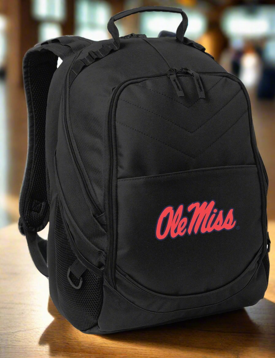 Ole Miss Laptop Backpack – Official Ole Miss Rebels Bookbag – 17" Laptop Sleeve, NCAA School Gear – 600D Polyester Black