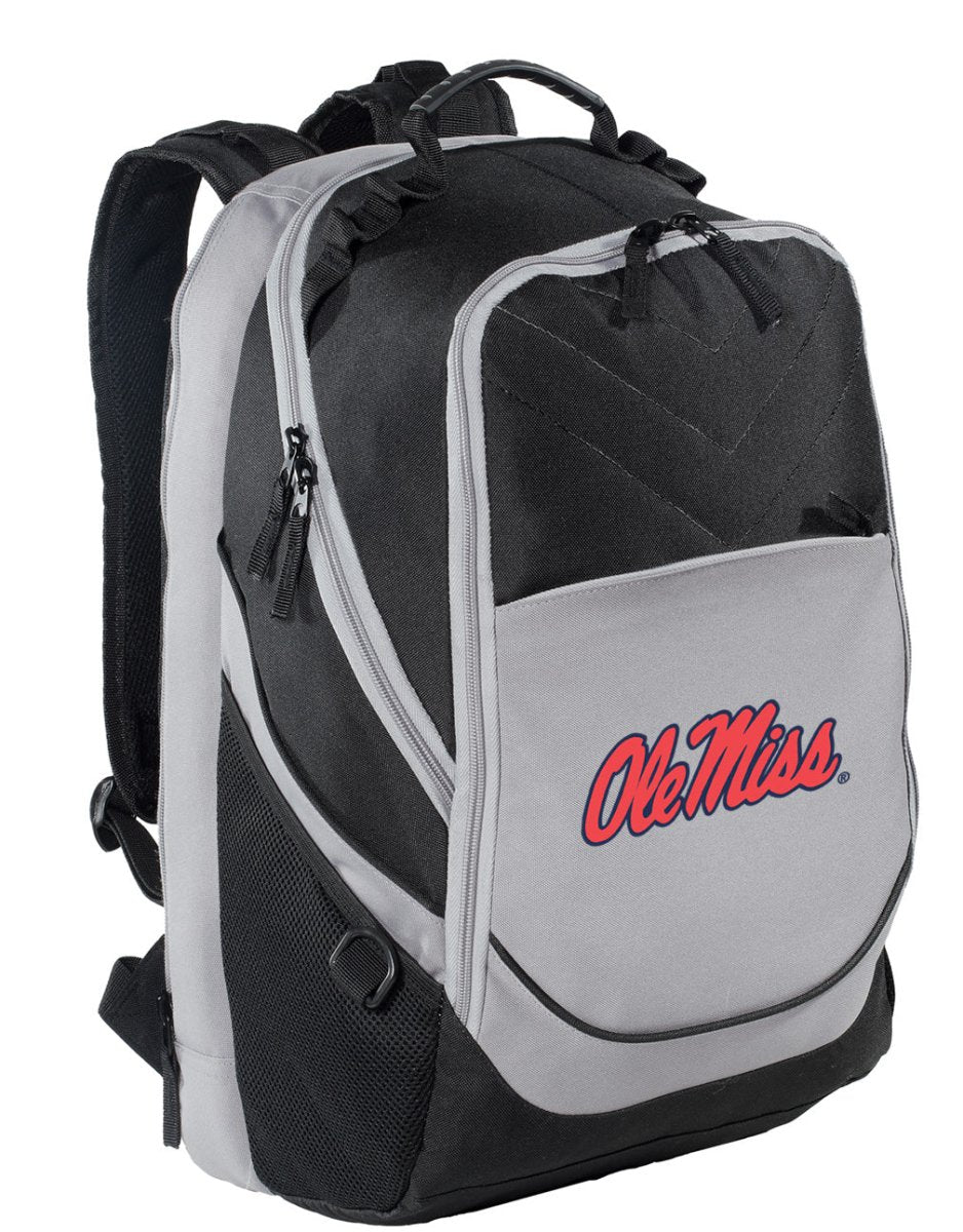 Ole Miss Laptop Backpack – Official Ole Miss Rebels Bookbag – 17" Laptop Sleeve, NCAA School Gear – 600D Polyester Black and Gray