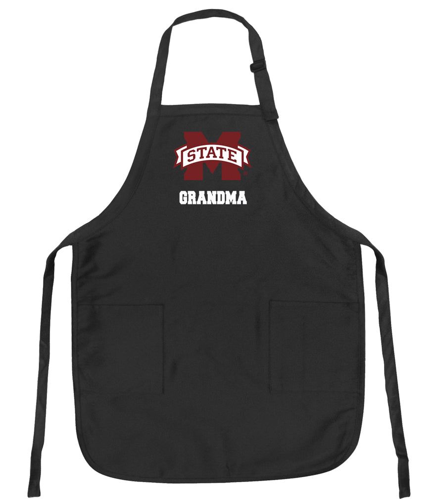 Mississippi State Apron Official MSU Bulldogs Logo Aprons - Stain Resistant Fabric Grandma on Black