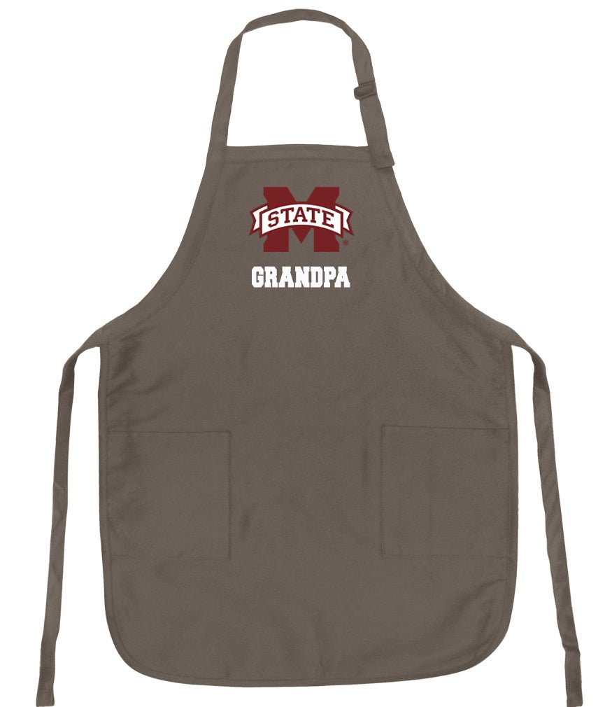 Mississippi State Apron Official MSU Bulldogs Logo Aprons - Stain Resistant Fabric Grandpa on Khaki