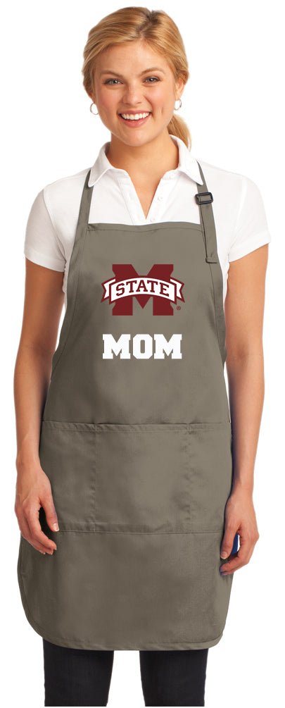 Mississippi State Apron Official MSU Bulldogs Logo Aprons - Stain Resistant Fabric Mom on Khaki
