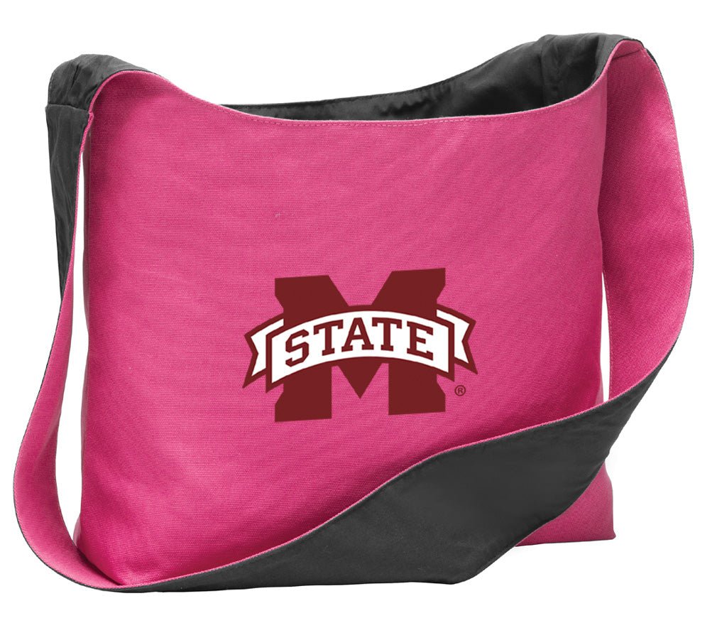 Mississippi State Crossbody Bag – MSU Bulldogs Cotton Canvas Shoulder Tote Pink