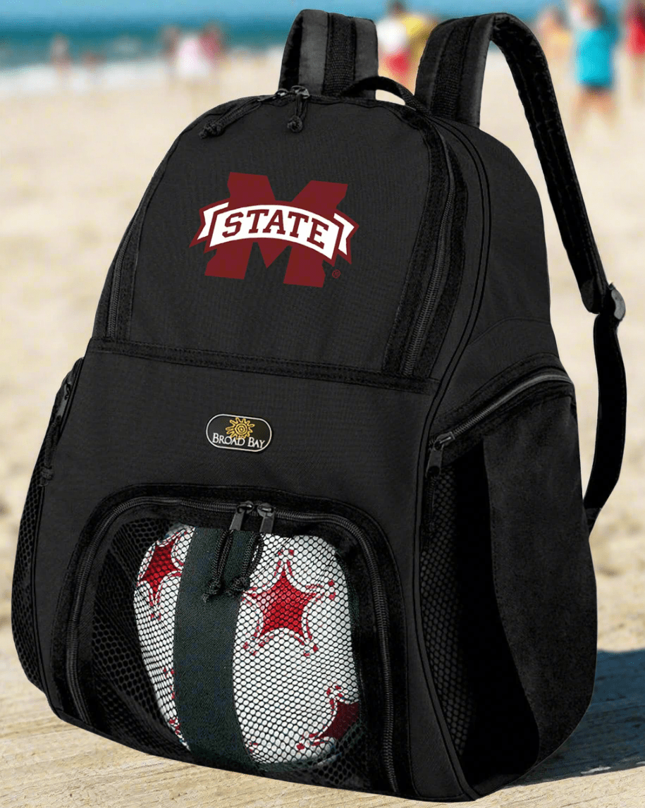 Mississippi State Soccer Ball Backpack or MSU Bulldogs Volleyball Sports Gear Bag Black