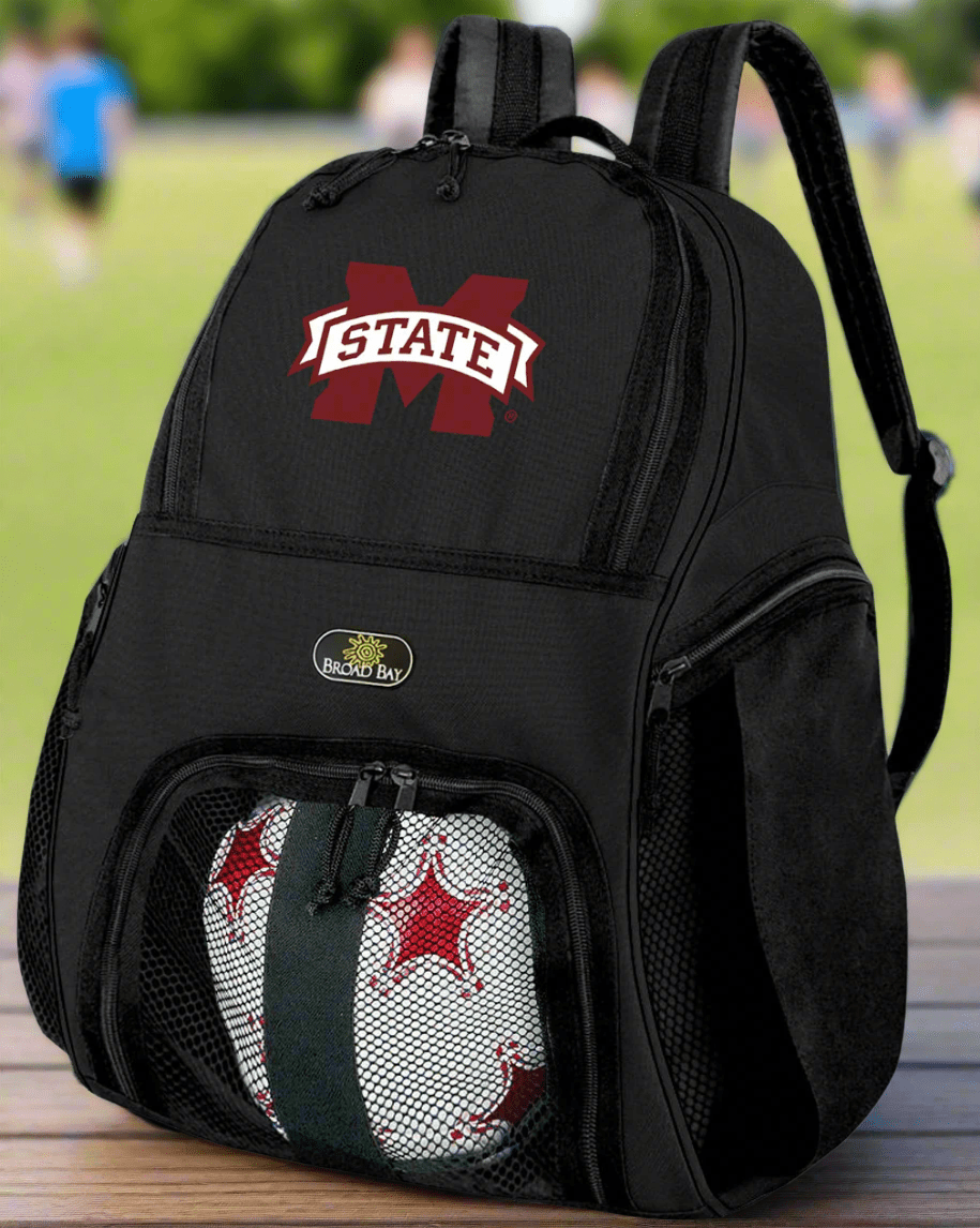 Mississippi State Soccer Ball Backpack or MSU Bulldogs Volleyball Sports Gear Bag Black