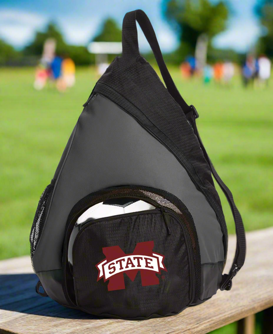Mississippi State Sling Backpack MSU Bulldogs Bag with Soccer Ball or Volleyball Bag Sports Gear Compartment Practice Bag