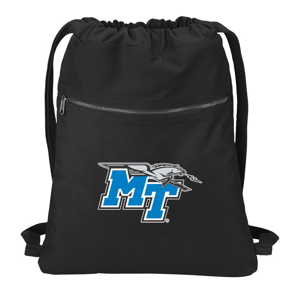 Middle Tennessee Canvas Drawstring Backpack MTSU Cotton Cinch Pack Bag Black
