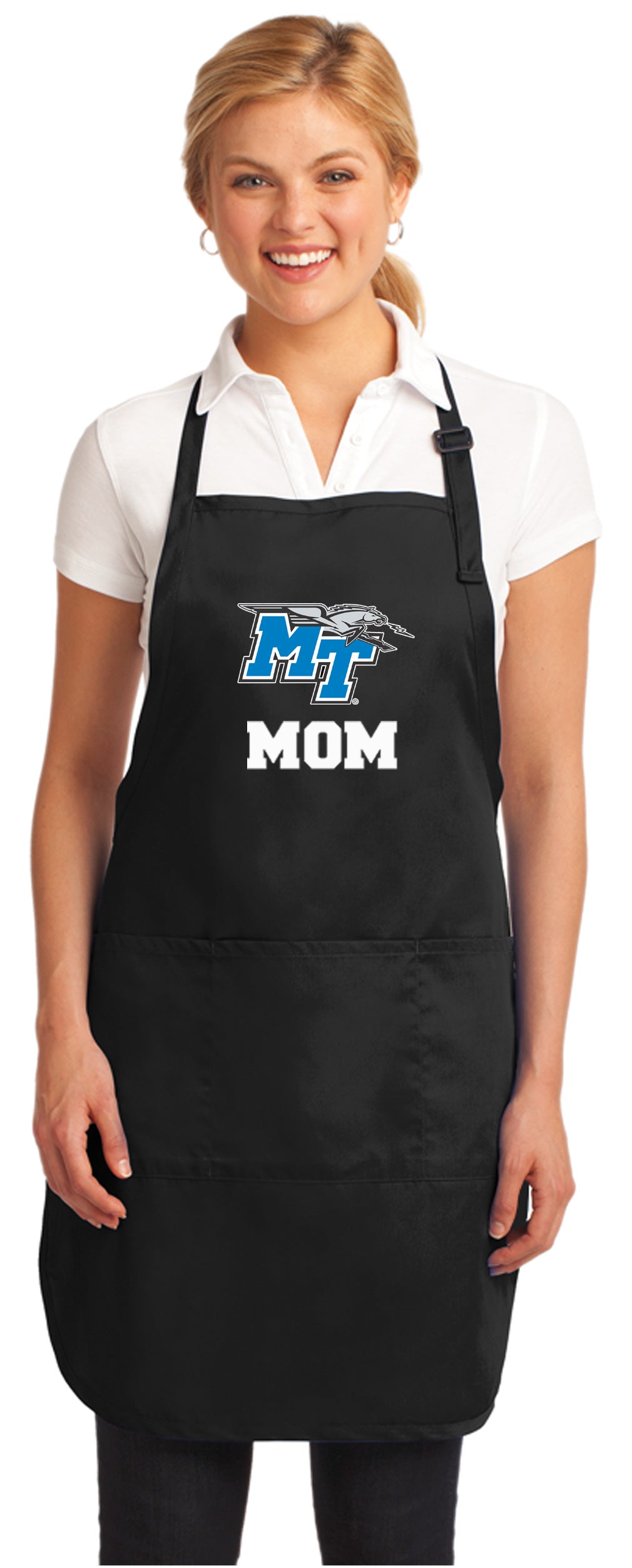 Middle Tennessee Apron MTSU Logo Apron - Stain Resistant Fabric Mom on Black