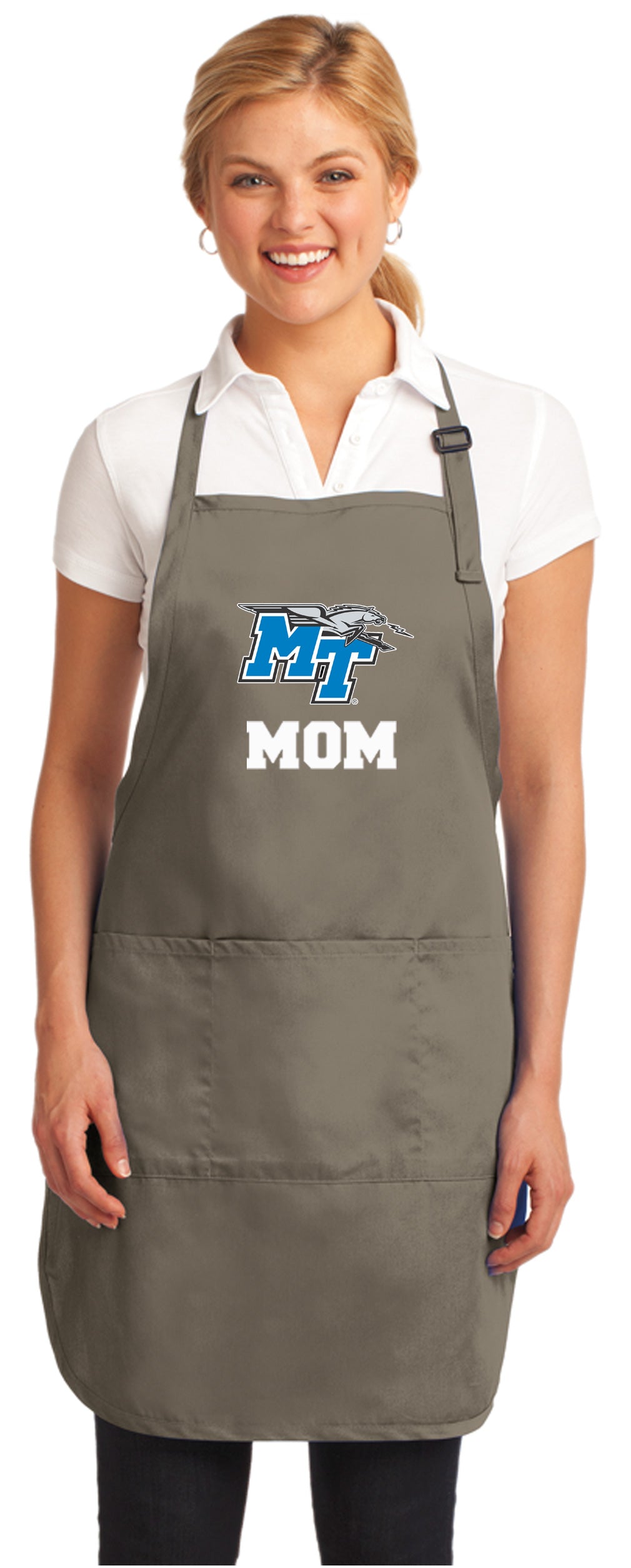 Middle Tennessee Apron MTSU Logo Apron - Stain Resistant Fabric Mom on Khaki