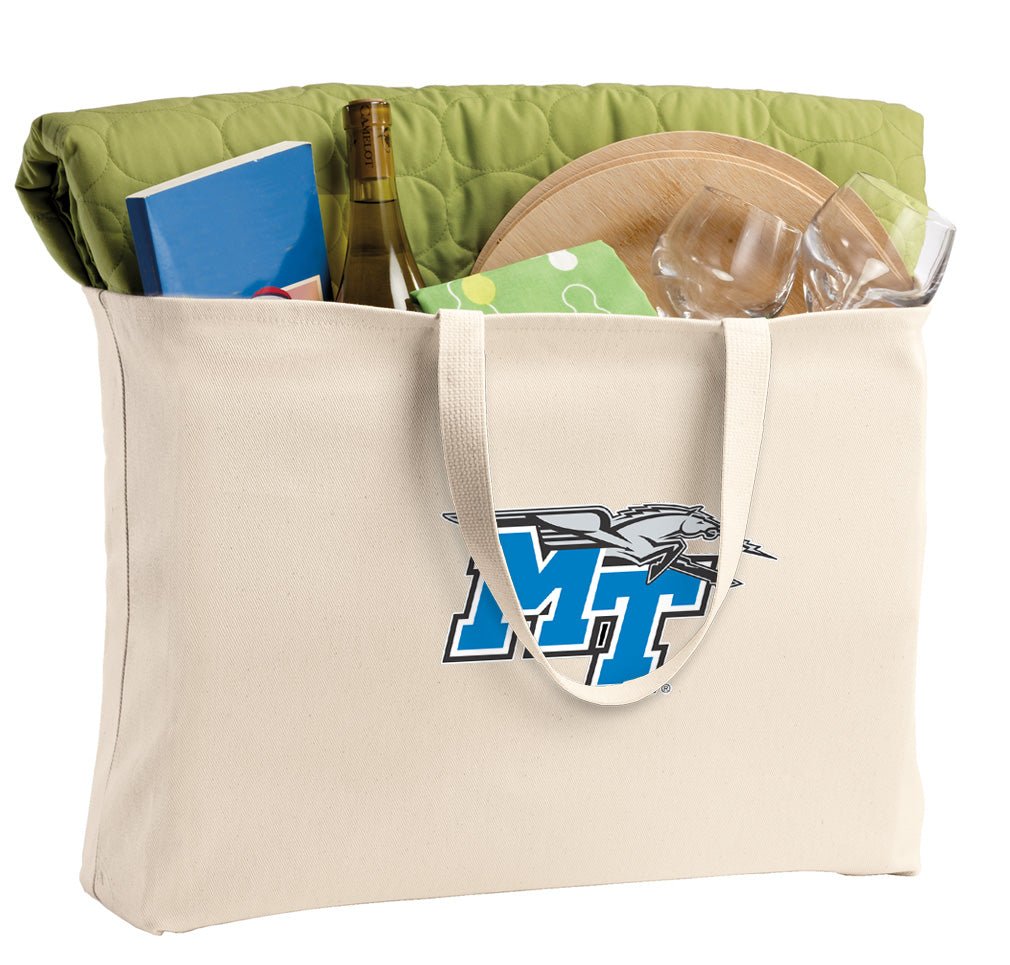 Middle Tennessee Large Tote Bag MTSU Jumbo Tote for Beach Pool or Travel Tan