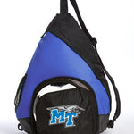 Middle Tennessee Sling Backpack MTSU Bag with Soccer Ball or Volleyball Bag Sports Gear Compartment Practice Bag Blue