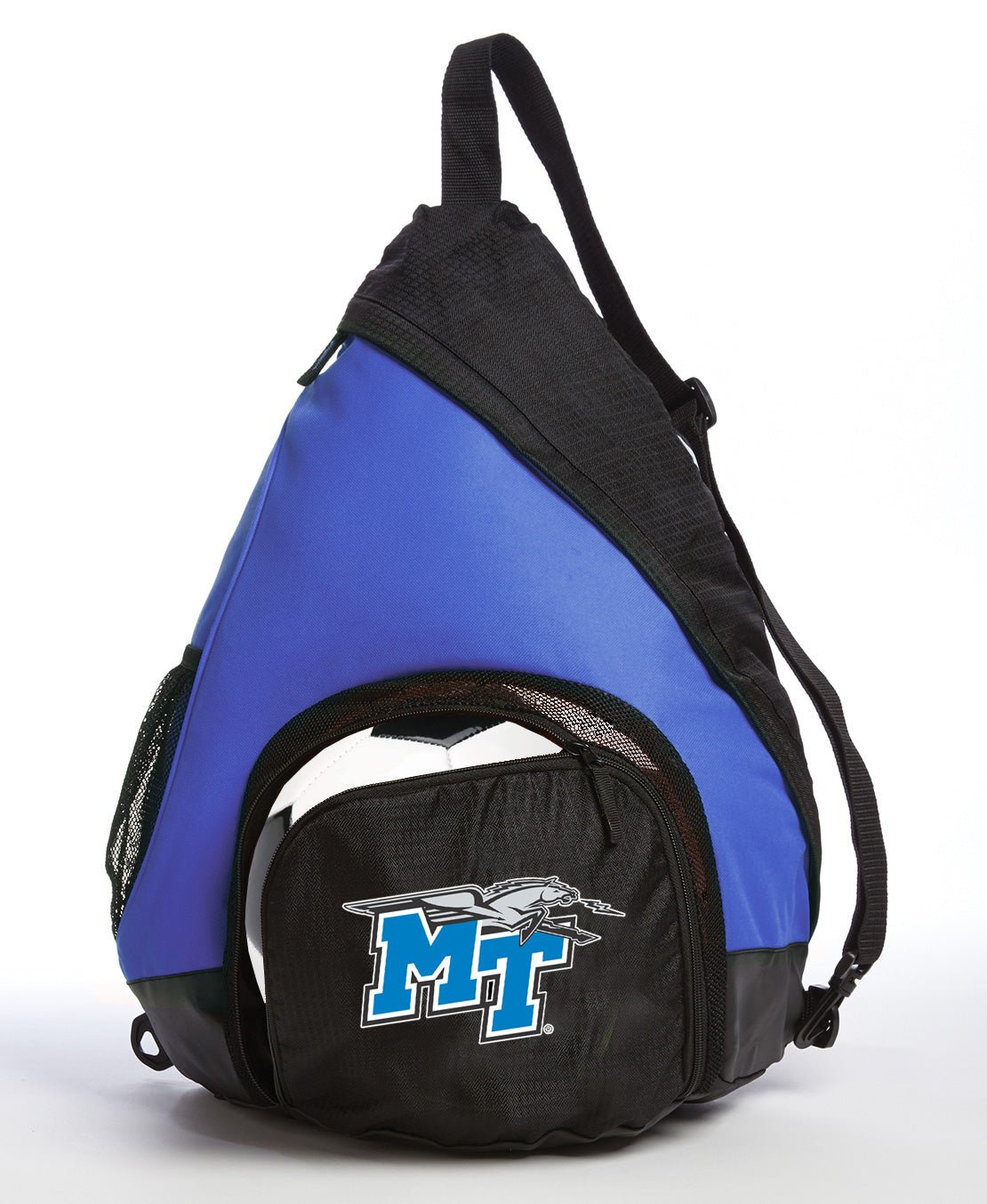 Middle Tennessee Sling Backpack MTSU Bag with Soccer Ball or Volleyball Bag Sports Gear Compartment Practice Bag Blue