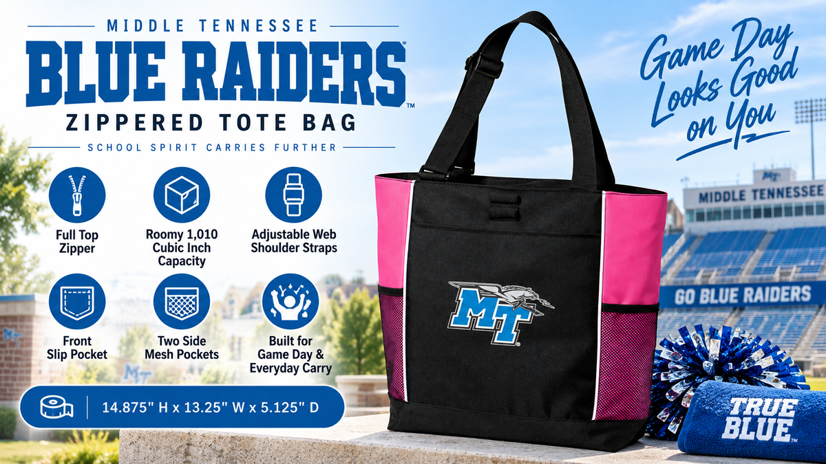 Middle Tennessee Tote Bag - MTSU Zippered Carryall Pink
