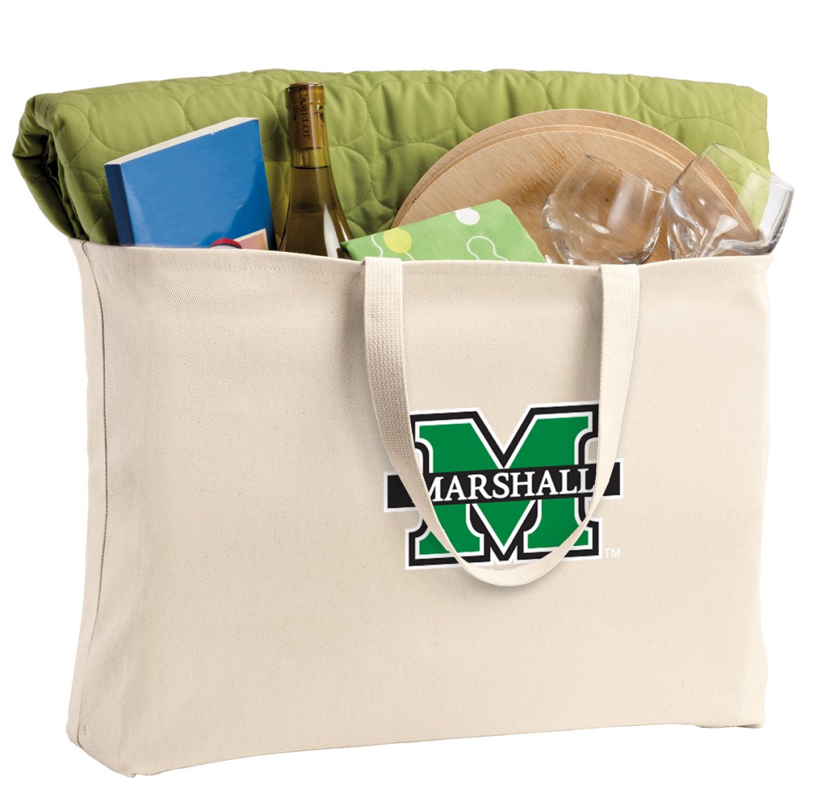 Marshall University Large Tote Bag MU Herd Jumbo Tote for Beach Pool or Travel Tan