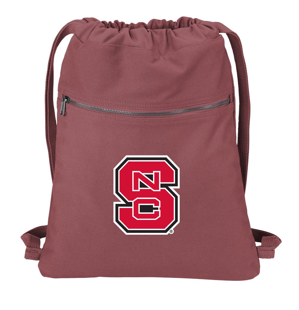 NC State Canvas Drawstring Backpack Cotton Cinch Pack Bag Dye Washed Red