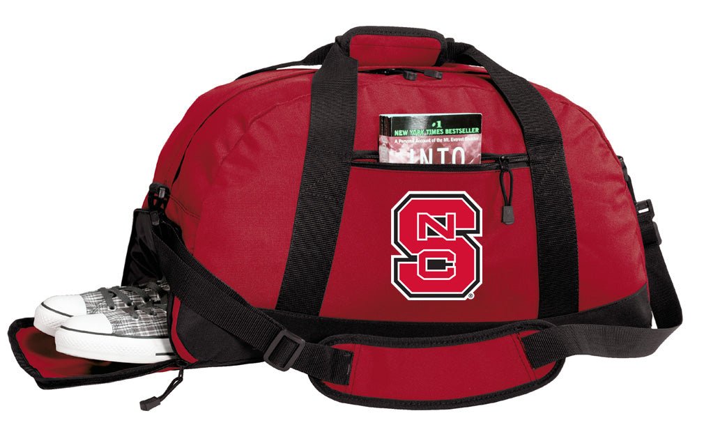 NC State Duffel Bag – Official Wolfpack Medium Gym & Travel Bag with Shoe Pocket – 600D Polyester Red