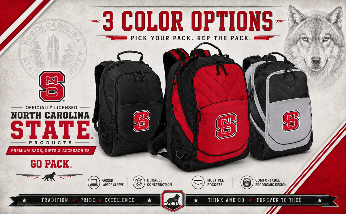 NC State Laptop Backpack – Official Wolfpack Bookbag Black and Gray