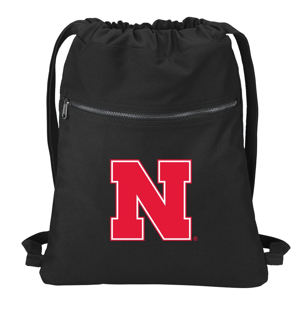 University of Nebraska Canvas Drawstring Backpack Cotton Cinch Pack Bag Black