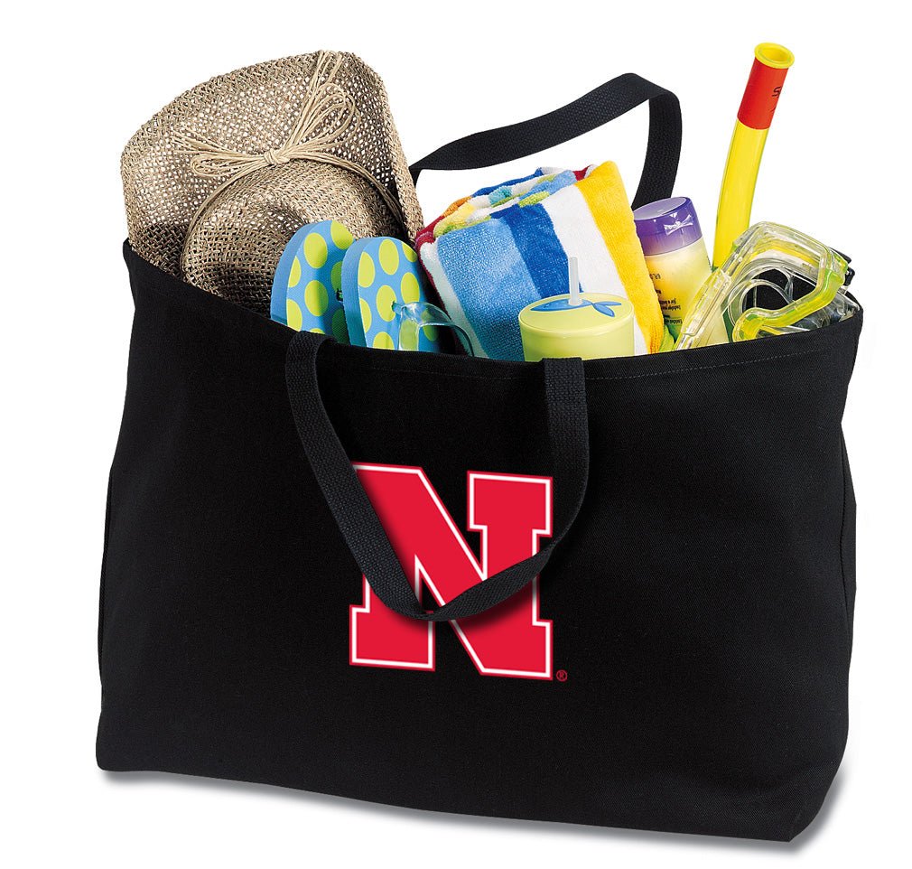 University of Nebraska Large Tote Bag Jumbo Tote for Beach Pool or Travel Black