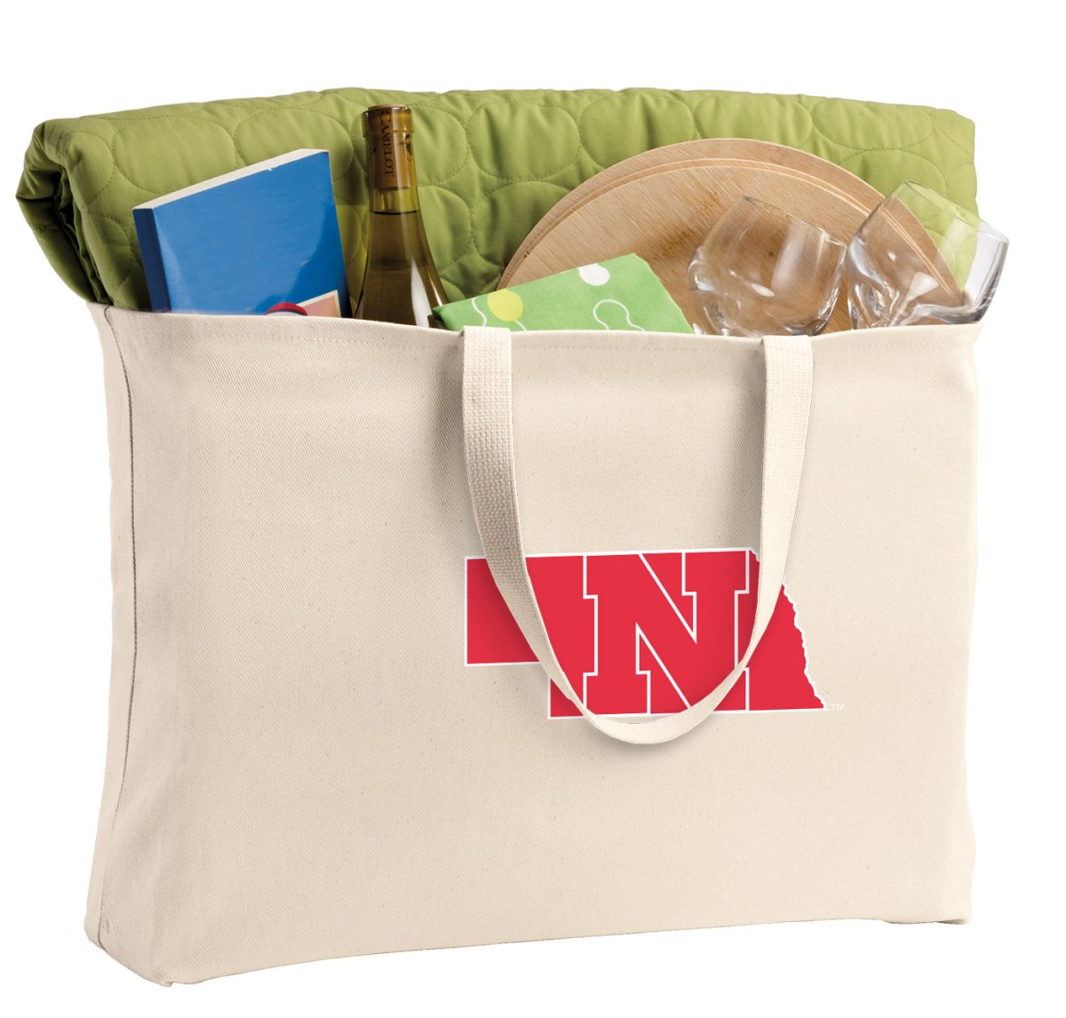 Nebraska Logo Large Tote Bag Nebraska Huskers Jumbo Tote for Beach Pool or Travel Tan