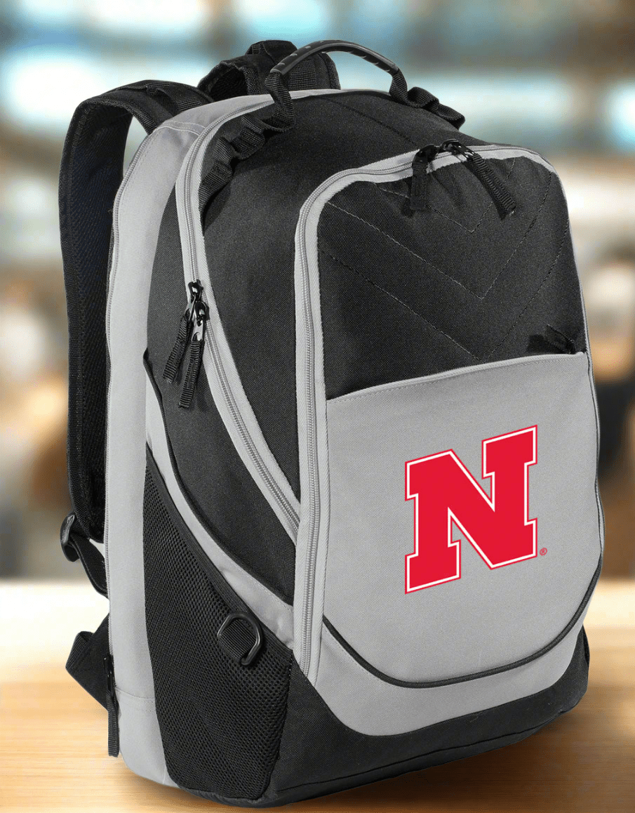 Nebraska Cornhuskers Laptop Backpack – Official University of Nebraska Bookbag – 17" Laptop Sleeve, NCAA School Gear – 600D Polyester Black and Gray