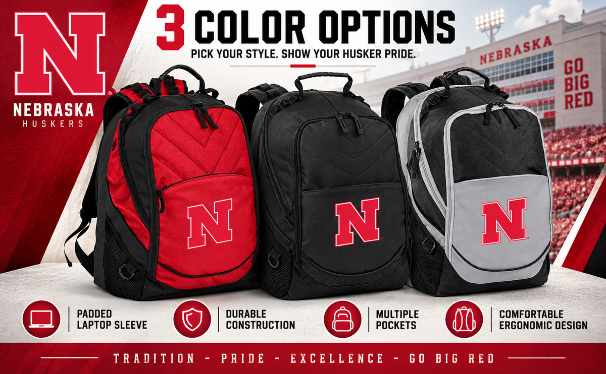 Nebraska Cornhuskers Laptop Backpack Black and Gray