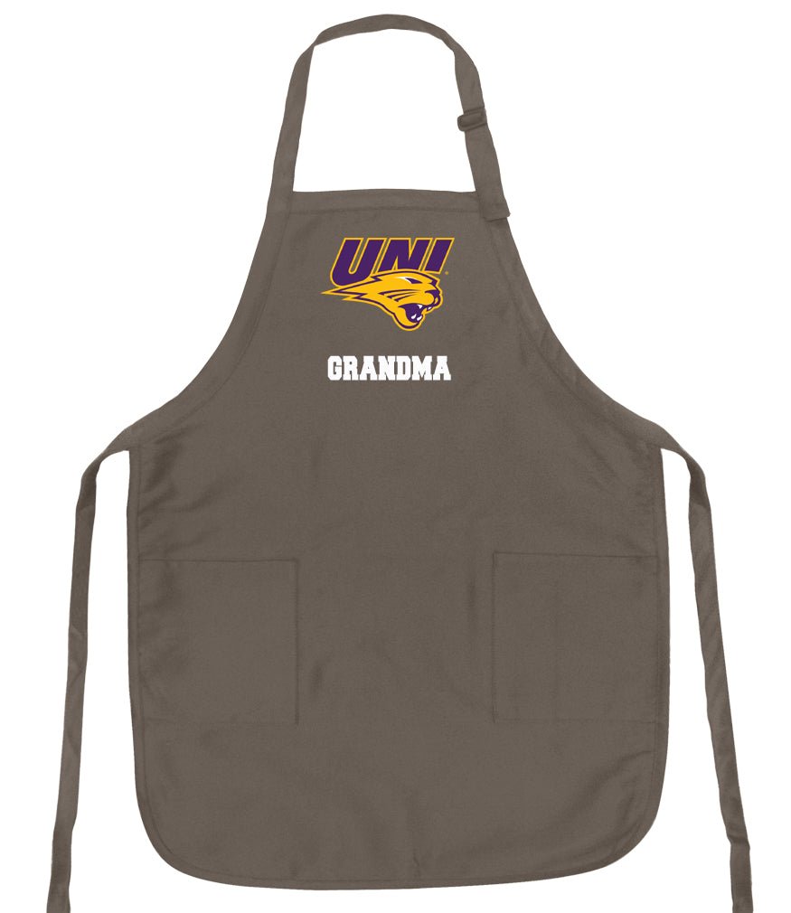 Northern Iowa Apron Official UNI Panthers Aprons - Stain Resistant Fabric Grandma on Khaki