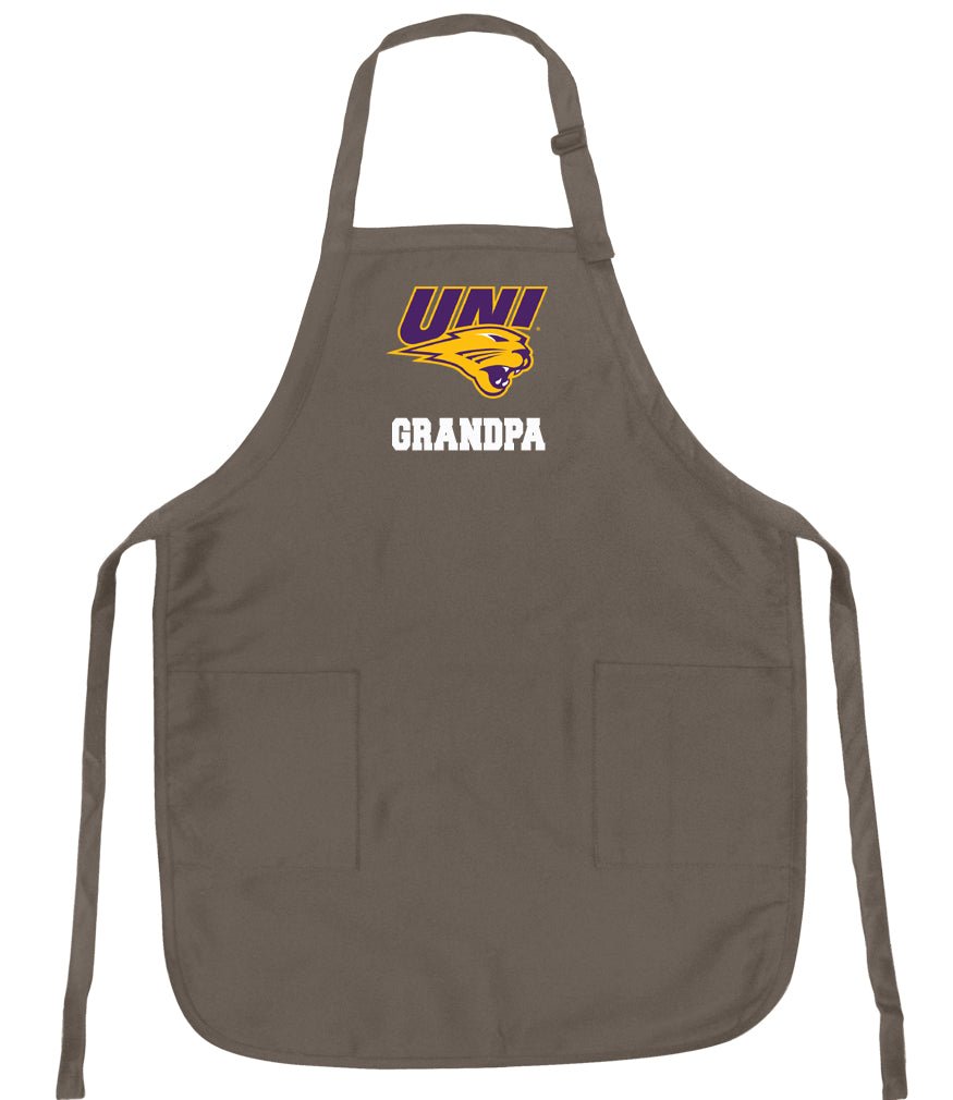 Northern Iowa Apron Official UNI Panthers Aprons - Stain Resistant Fabric Grandpa on Khaki