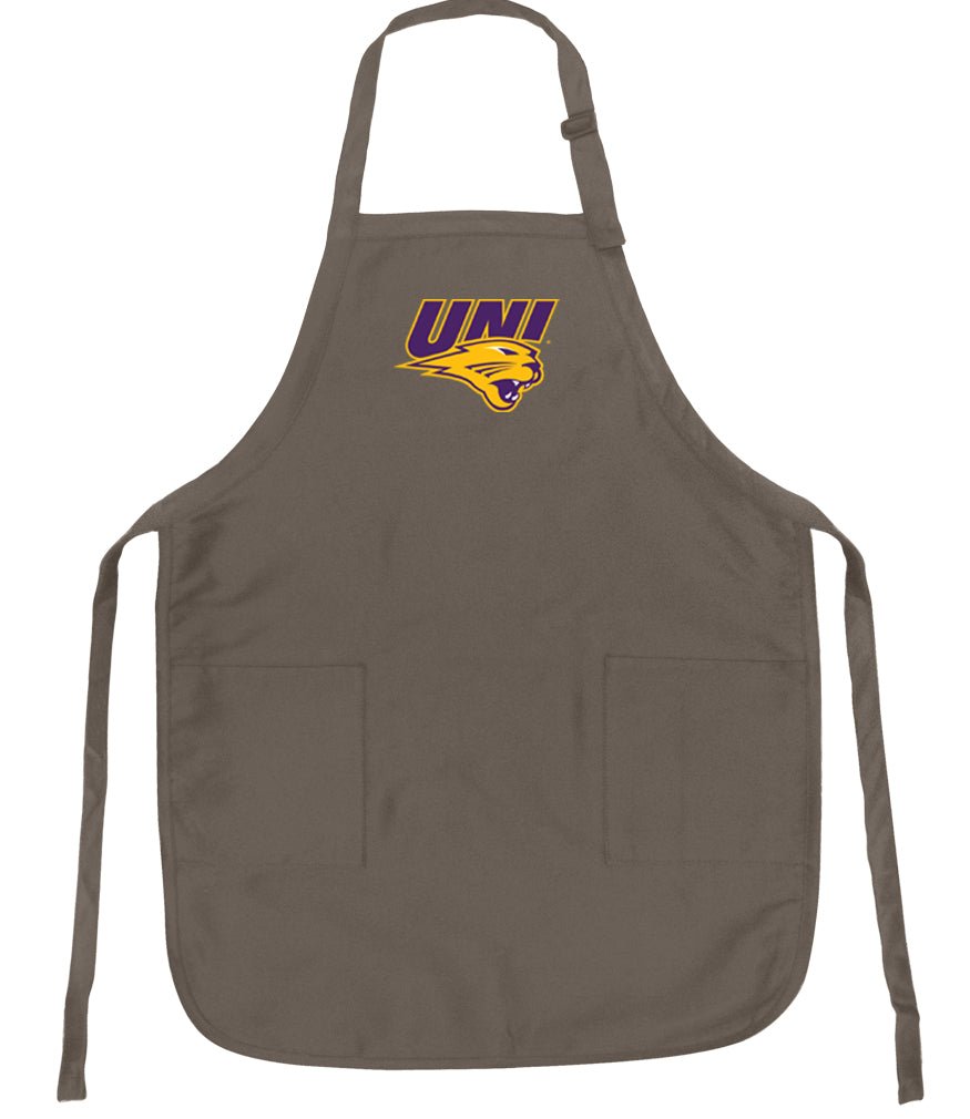 Northern Iowa Apron Official UNI Panthers Aprons - Stain Resistant Fabric Khaki