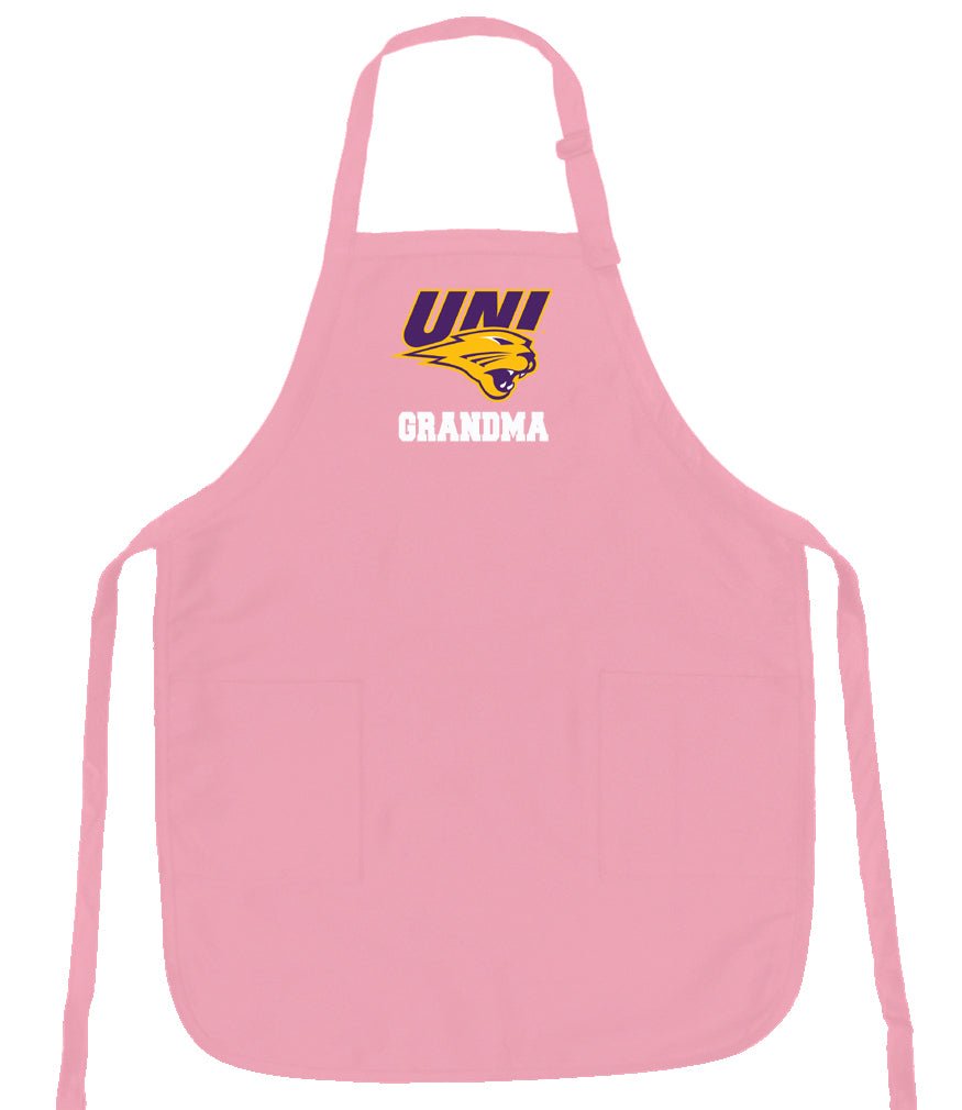 Northern Iowa Apron Official UNI Panthers Aprons - Stain Resistant Fabric Grandma on Pink